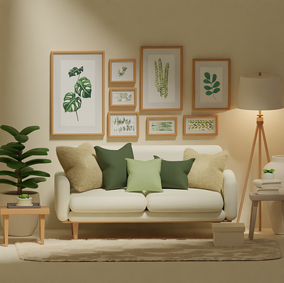 Living room 3d blander color concept design illustration