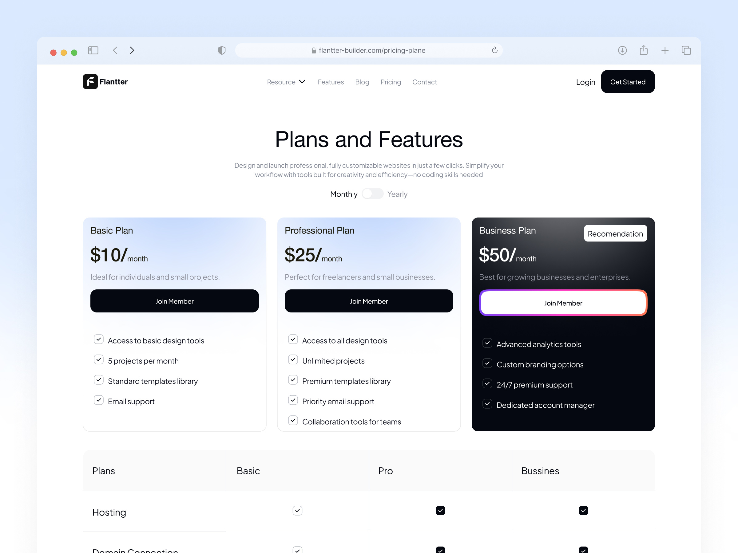 Pricing Page - Flantter Builder branding card pricing clean company profile design flantter landing page mangcoding packages pricing pricing card pricing page ui uiux ux web design