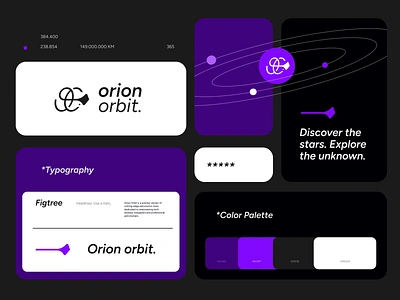 Orion Orbit - astronomic tools vendor - Brand Identity animation astronomic astronomy bento grid black brand branding branding guideline design galaxy graphic design illustration logo midnight orbital planet purple star vector visual identity