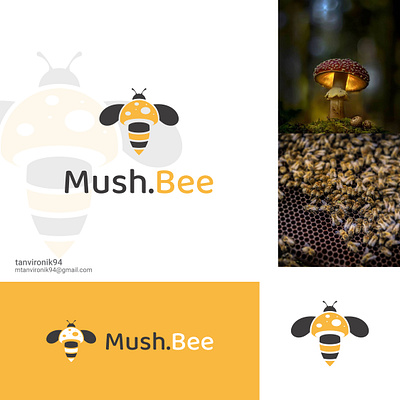 Mushroom & Bee Logo Design. bee branding business company creative flying garden graphic design hanny logo logo design minimal minimalist modern negative space packaging redesign sweets