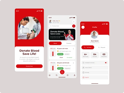 Blood Donation Mobile App app blood blood bank blood donation blood donation app doctor donation emergency fireart fireartstudio hospital minimal mobile mobile app design organization red design track ui uiux design ux