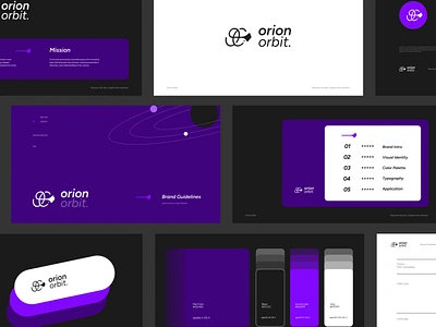 Orion Orbit - astronomic tools vendor - Brand guidelines astronomy bento grid brand brand guidelines branding branding guideline design galaxy graphic design illustration logo night sky orbit planet purple space star ui vector visual identity