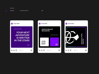 Orion Orbit - astronomic tools vendor - Social Media astronomy bento grid black branding branding guideline design feeds galaxy graphic design illustration logo night sky planet purple social media space star ui vector visual identity