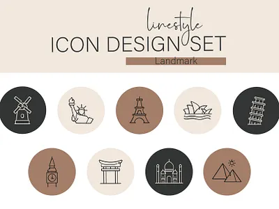 Linestyle Icon Design Set Landmark town