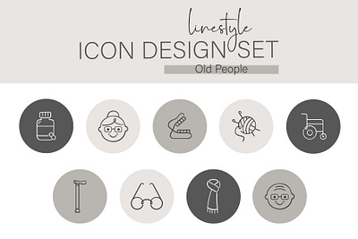 Linestyle Icon Design Set Old People aged