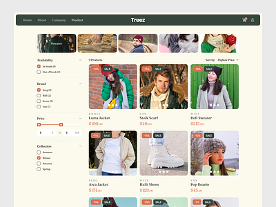 Treez Product Filter Page animation branding design ecommerce graphic design logo marketplace product filter ui web design