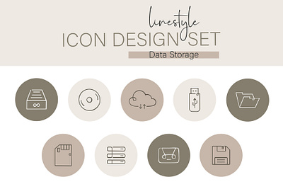 Linestyle Icon Design Set Data Storage memory card