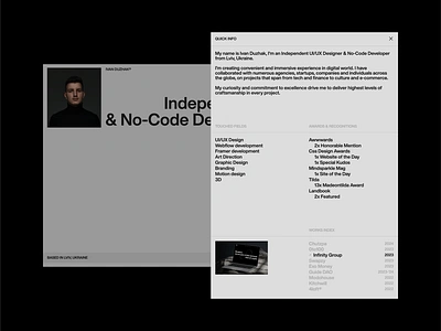 Ivan Duzhak | Portfolio Website about clean design grid info layout minimal minimalism popup portfolio ui ux web webdesign webflow website white space
