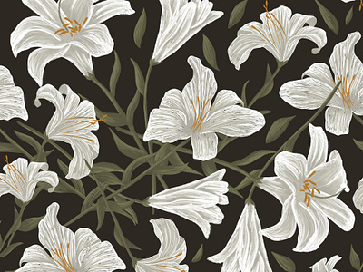 Luxury White Lilies. Seamless pattern design floral flowers graphic design illustration lilies pattern retro seamless vintage white