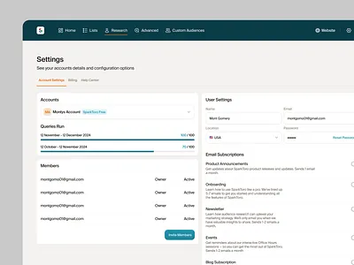 Sparktoro - Settings pt.2 analytics clean components configure dashboard design figma interface manage minimal modern product saas settings ui ui design uiux ux ux design web