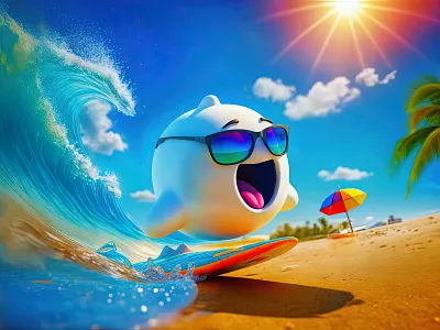Phanto👻: Surf's Up, Dude! 😎🌊 3d branding cool emoji ghost glasses graphic design illustration logo shades surf