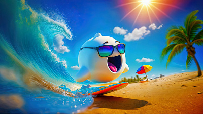 Phanto👻: Surf's Up, Dude! 😎🌊 3d branding cool emoji ghost glasses graphic design illustration logo shades surf