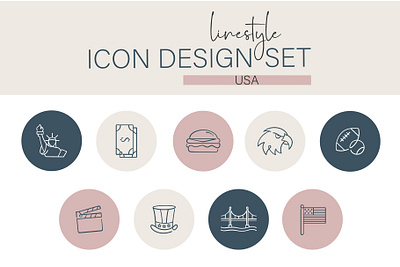 Linestyle Icon Design Set USA banner