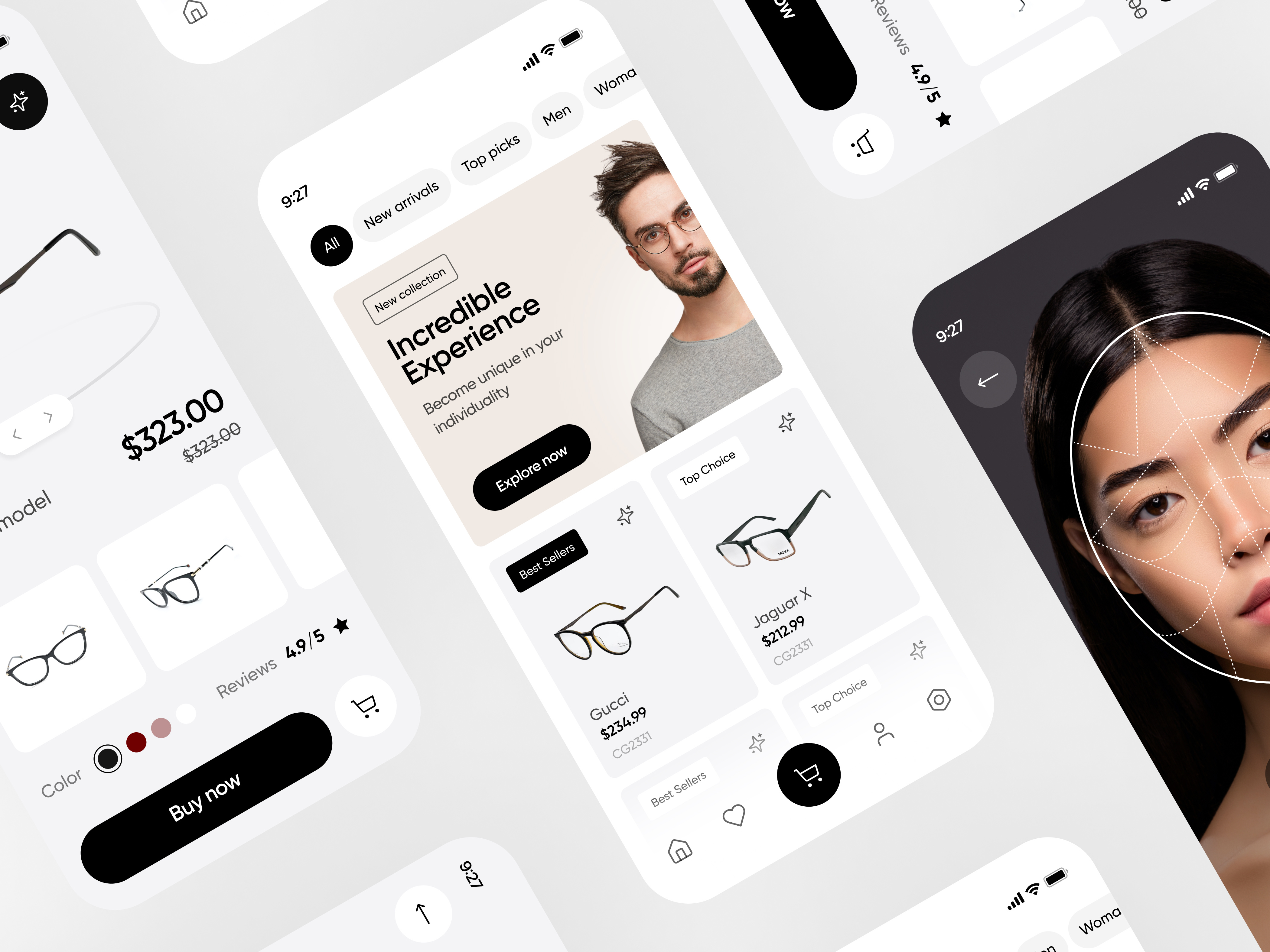 Vision Hub eyewear glasses marketplace mobile sunglasses ui ux