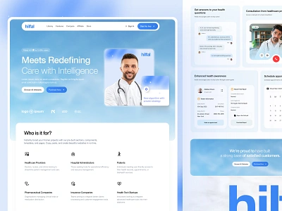 Redesign of Health Tech Website ai clinic doctor healtech healthai healthcare hilf al hilf al digital interface landing page layout medical website minimal online medicine trending ui ux visual website wellness