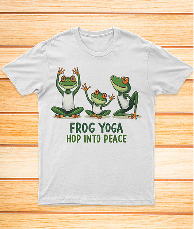 🐸Frog Yoga Hop Into Peace amazon branding custom t shirt design frogapparel frogfashion frogtshirt funnyfrog graphic design illustration logo print product design typography vector