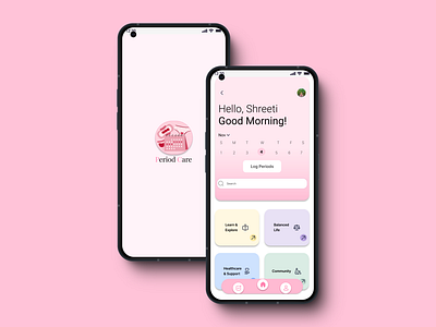 Period Care- Home Page healthtech homepage lifestyle lifestylemanagement mobileapp pcod pcos periodcare periods periodtracker ui userfriendly ux womenhealth