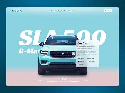 Delta Car - Hero section concept (Freebie) 360 3d animation automobile bold car design detail figma framer free freebie hero landing onepage section ui web webflow website