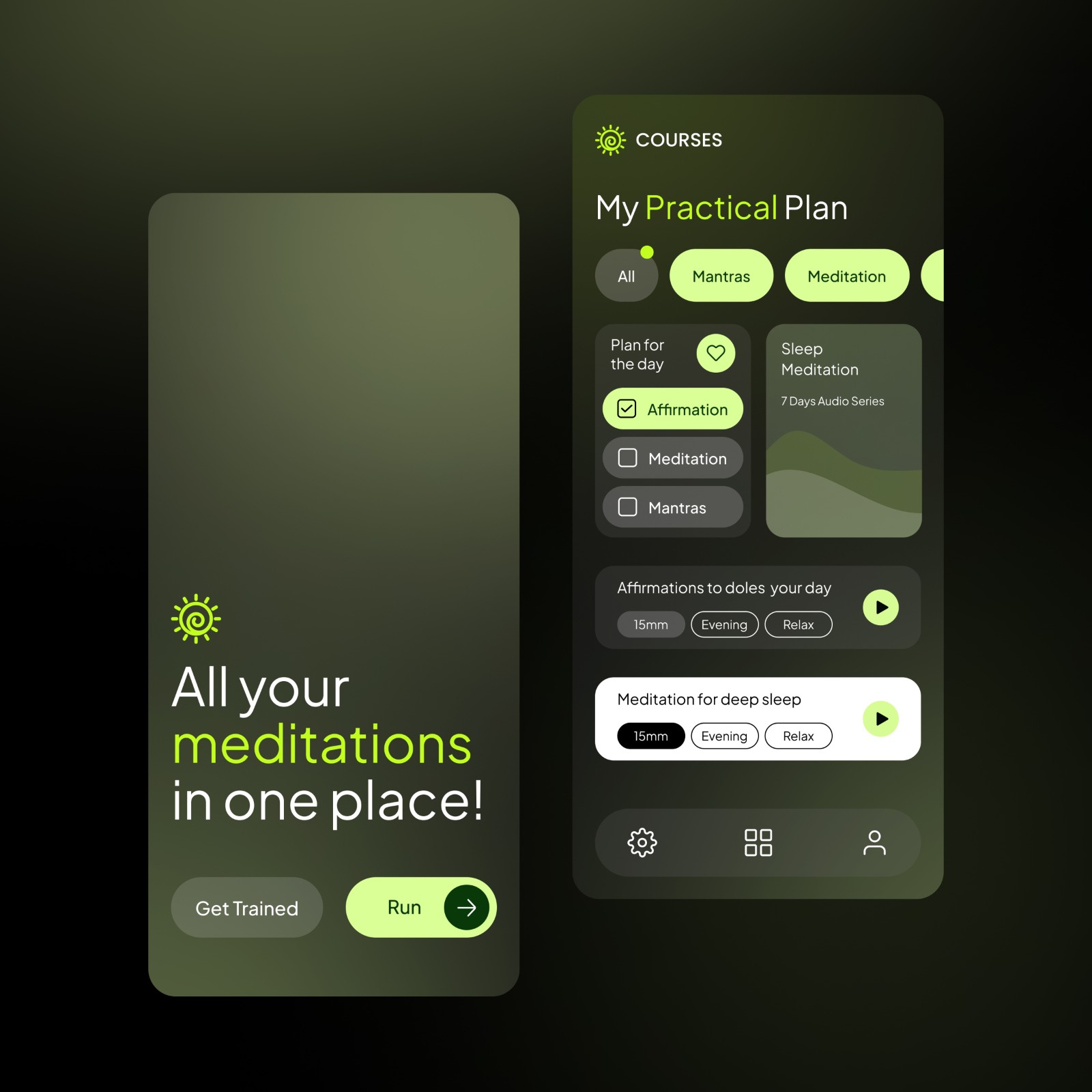 Meditation: Home and Splash Screen application courses homepage meditation minimal mobile splash screen ui ux
