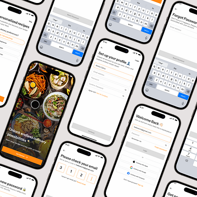 Cooking App - Onboarding, Login, Sign up, Forget Password app design forget password login mobile onboarding sign up ui uiux design ux