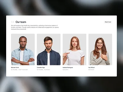 Our Team Section avatars blocks call to action cards figma framer grid images intro landing page layout our team section simple ui web design webflow website