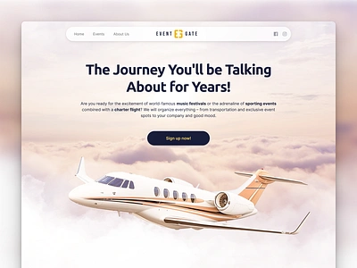 Event Gate - Hero Section for Travel Agency Landing Page aircraft airplane booking charter clouds event flight hero section home page jet landing page plane private jet sky sunset ticket travel agency travel website trip website