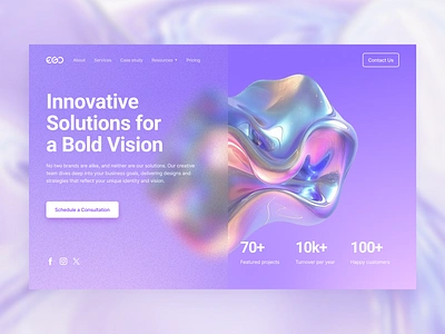 Studio Agency Hero Section 3d chrome effect agency website ai ai illustrations chrome chrome gradient background eye catching header design futuristic gradient gradients mesh gradient sleek web interface studio website ui violet web design website hero mockup