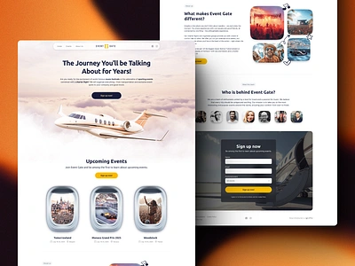 Event Gate - Travel Agency Landing Page airplane booking call to action clouds destination event festival flight hero section home page jet journey landing page plane sky sunset ticket travel agency trip website