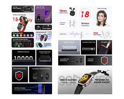 Smart Gadgets Specification KV branding creative design e commerce design facebook page post design graphic design key visual kv power bank advertisements product promotional poster product specifications smart watch advertisements social media post socialmedia poster tws tws poster