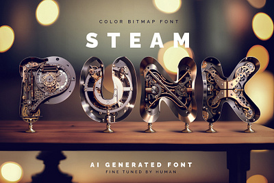 SteampunkAi - Color Bitmap Font alphabet branding design device font illustration lettering type typeface typography ui