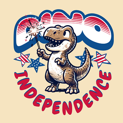 Dino Independence cartoon dino funny independence day kittl pop culture print on demand retro t shirt t shirt design