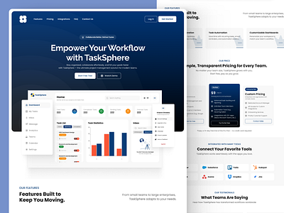 TaskSphere – Project Management SaaS Landing Page Design landing page project management saas design ui design uiux ux design web design