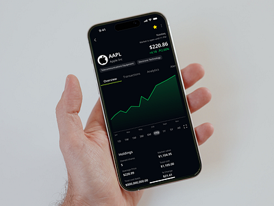 Investment Tracking App | Stock Overview apple stocks banking app crypto daily ui dark mode design finance app fintech investments line chart modern ui stocks trading ui ui trends ux