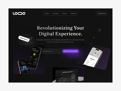 Landing Page Revolutionizing Digital Experience. landingpage ui uiux