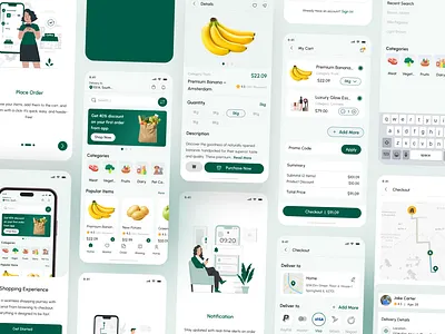 Groceria - Grocery Mobile App Design branding graphic design landing page design ui