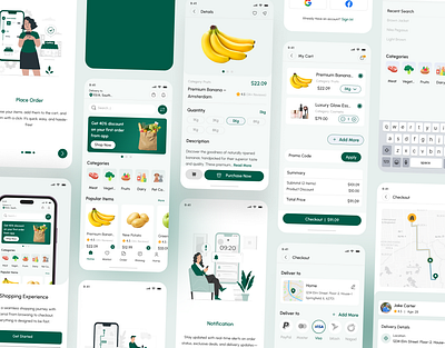 Groceria - Grocery Mobile App Design branding graphic design landing page design ui