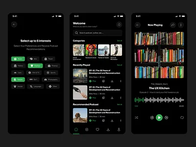 AfroPod - Mobile App (Dark Mode) app branding design ui ux