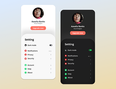 profile mobile design ,dark/light mode appdesign cleandesign dailyui darklight darkmode lightmode mobile profile ui