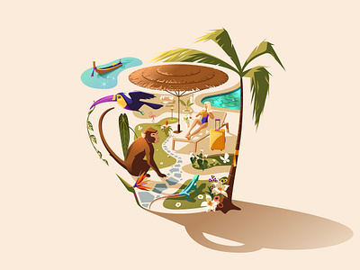 Travel Mug (Tropical) ☕️🌴 drink drinking holiday monkey mug palm sunbathing tea tiki travel tropical