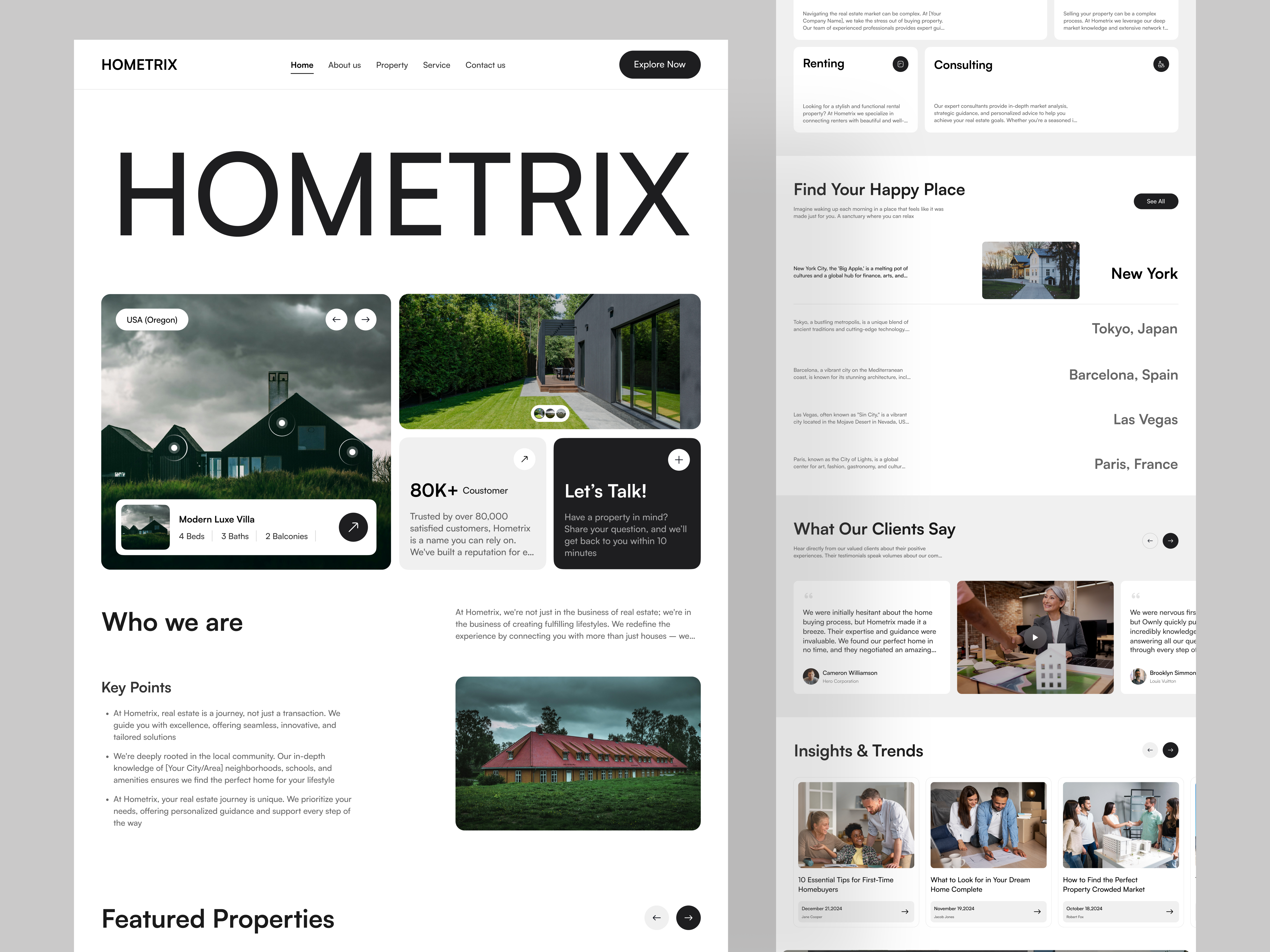 Hometrix - Real Estate Landing Page apartment architecture corporate website home home booking landing page luxury villa minimalist online booking orbix studio property property finder real estate rental ui ui ux ux web design