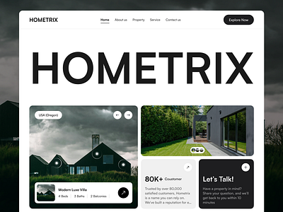 Hometrix - Real Estate Landing Page apartment architecture corporate website home home booking landing page luxury villa minimalist online booking orbix studio property property finder real estate rental ui ui ux ux web design