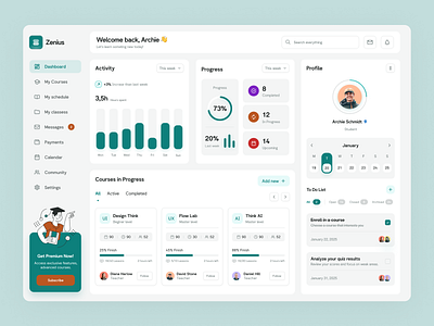 Online education - Dashboard Design adrian app branding dashoard design e learning edu education figma gancarek learning online courses online learning platform ui uidesign ux wroclaw wrocław