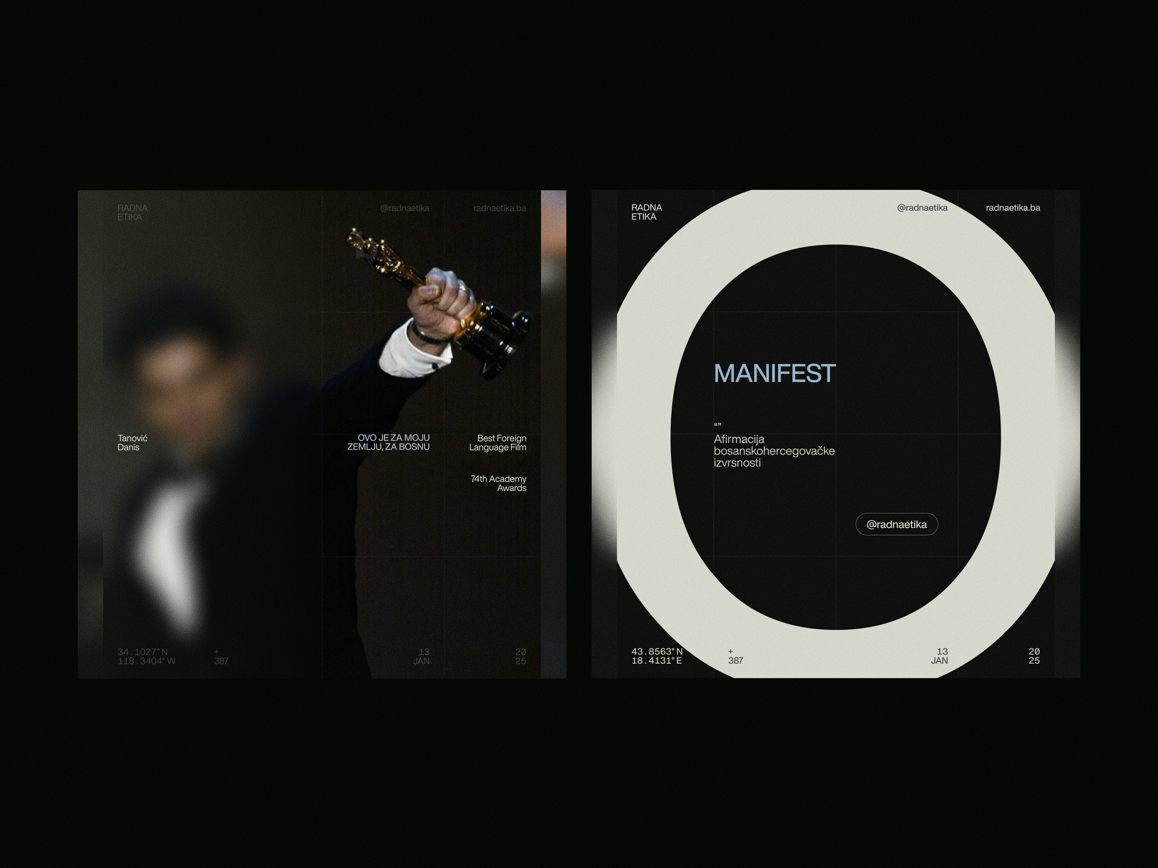 Radna etika / Work ethic - Social media posts academy awards blur branding contemporary grain helvetica manifesto modernist movie noise poster social media post trending visual identity