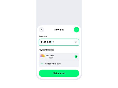 Make an action bet form app card design field input marketplace mobile mobile app mobile design mobile ui modal payment payment method sheet ui ux