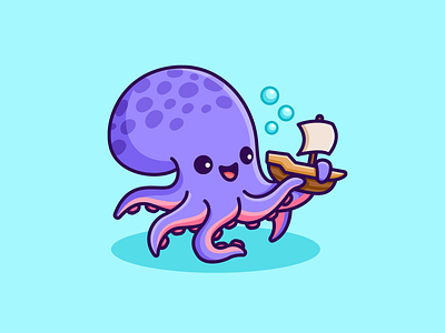 Kraken Illustration adorable cartoon character children cute kraken friendly game illustration kawaii kraken kids kraken kraken mascot mascot mythical creature octopus playful sea creature ship squid toys