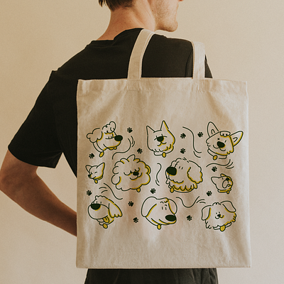 tote bag branding cuite design dogs fashion funny graphic design icon illustration line minimal pets print puppies retro simple tote bag ui