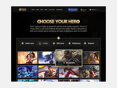 Hero Page Gaming Website - Honor of Kings company design exploration game gaming gold honor of kings modern page ui website