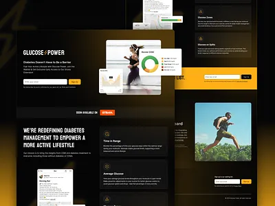 GlucosePower - Empowering active lifestyles design fitness glucose graphic design health landing page product design run running sport tracking ui ui design ux webflow