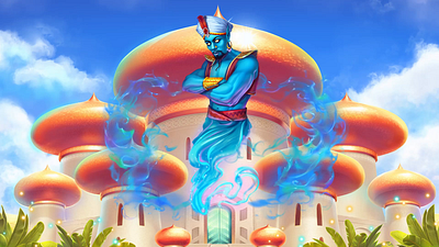 Aladdin’s Genie agrabah aladdin animation casino casinoslots gambling game art gamedeveloper gaming genie illustration jaffar jasmin jewels lamp princess slot slot design slotmachine symbols