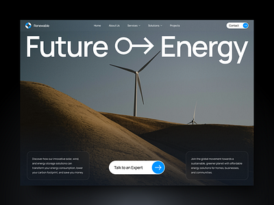 Renewable app branding design graphic design illustration logo platform renewable energy renewable energy hero section renewable energy website solar solar plant website ui ux web design windmill